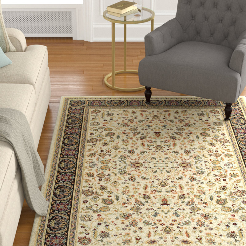 Tapis oriental ivoire / noir Greenwich, Rectangle 9 pi 10 po x 12 pi 10 po