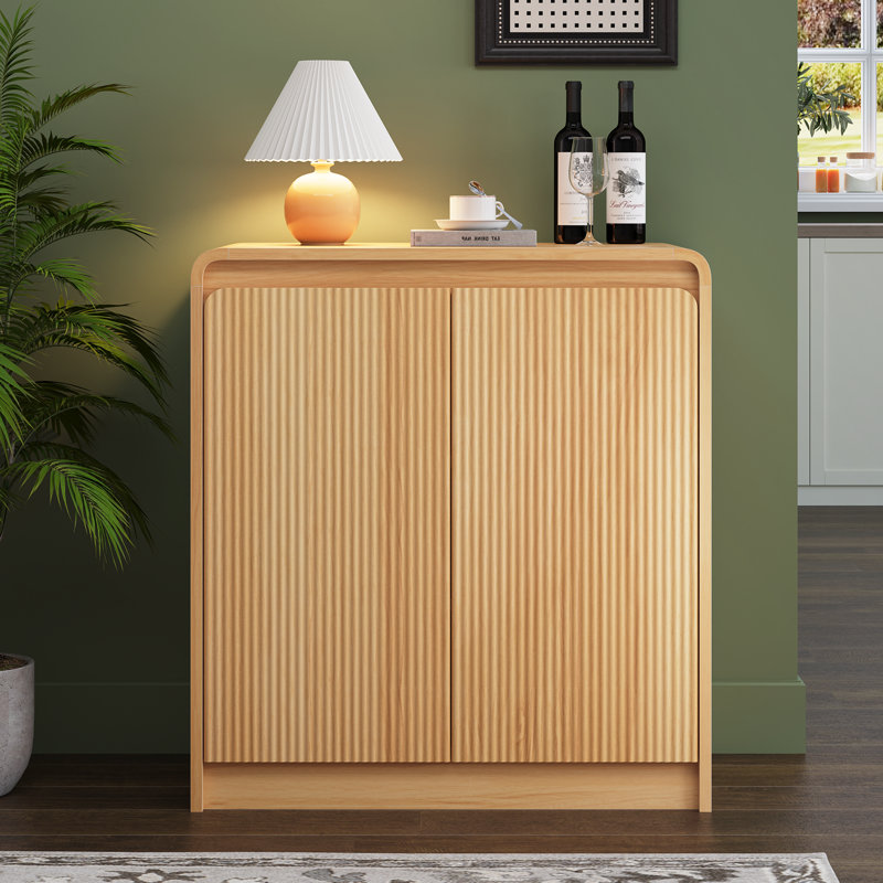 31’’ Sideboard Storage Cabinet With Doors And Shelves, Natural Wood