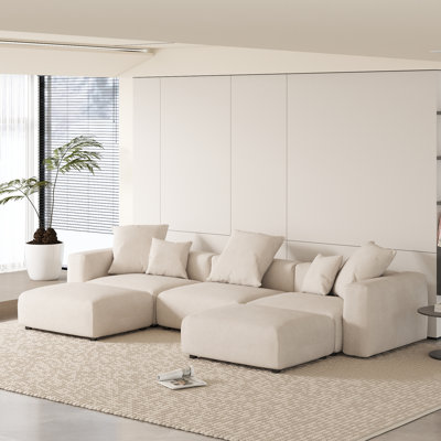 Olivery Nedek Upholstered Boneless 5-Piece Modern Modular Cloud Corduroy Fabric Sectional Sofa With Ottoman