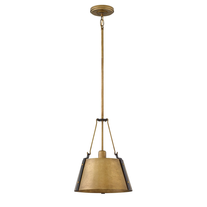 Cartwright Small 1-Light Drum Pendant w/ Bold Rivets, Rustic Brass