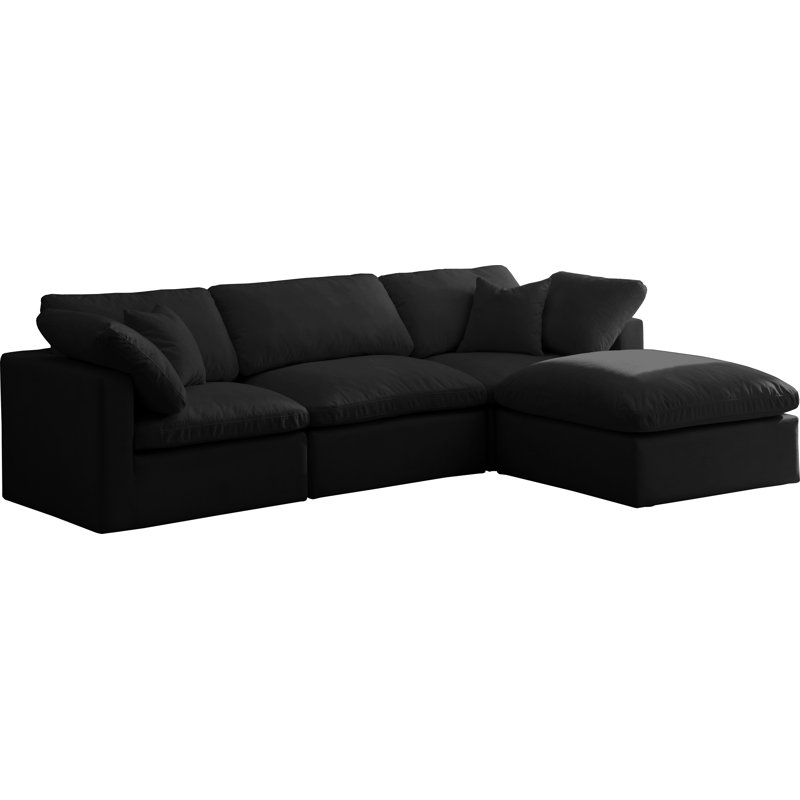 Canapé et méridienne réversible en velours avec repose-pieds Atis, Velours noir