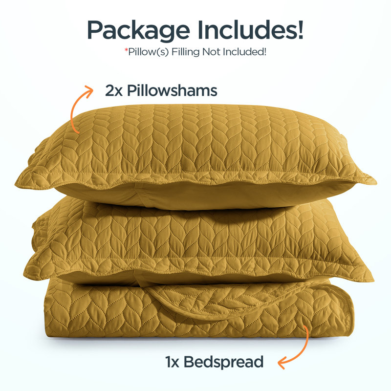 Embossed Microfiber California King Bedspread Set, 3-Piece Quilt Set, Soft & Dust-Resistant, Ochre