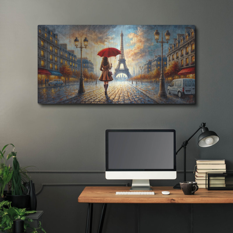 Art mural en métal Latitude Run® «Stroll In Paris» par Rey Klimt, H 24 po x l 48 po