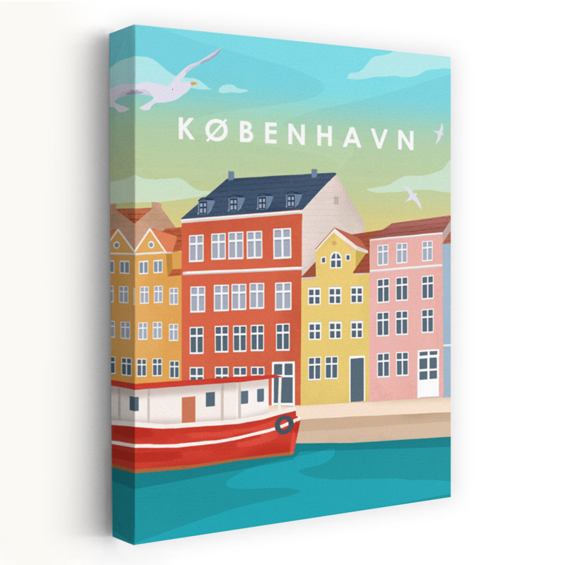 Copenhagen Colorful Vibrant Abstract Seagull Architecture City Wall Art Print, 60.96cm H x 40.64cm W