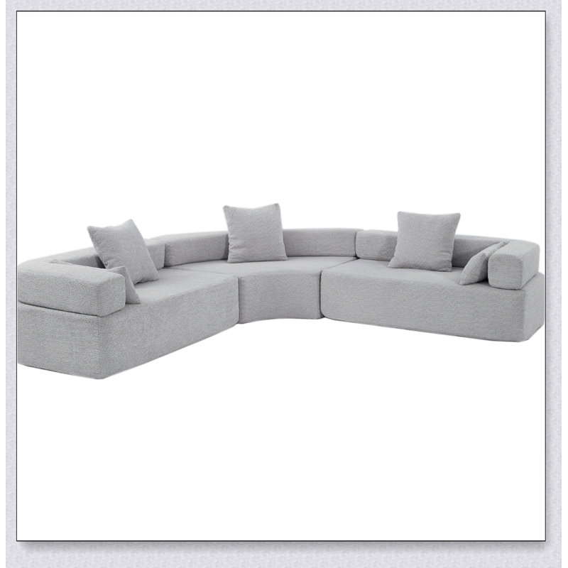 Canapé combiné surdimensionné, canapé courbé, canapé rembourré 4 places pour le salon, Boucle gris
