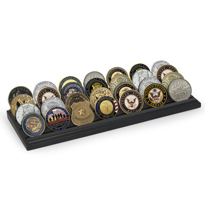 Challenge Coin Display With 4 Rows - Military Coin Display Case - Collectible Coin Holder, 12" X 4" Solid Wood