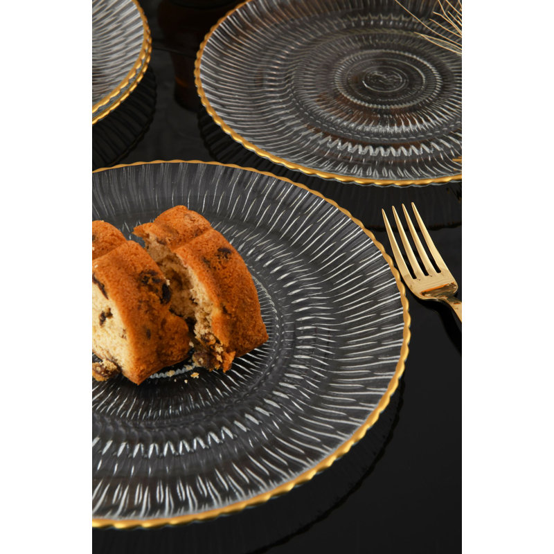Ensemble de service à gâteau rond en verre doré (4 pièces)