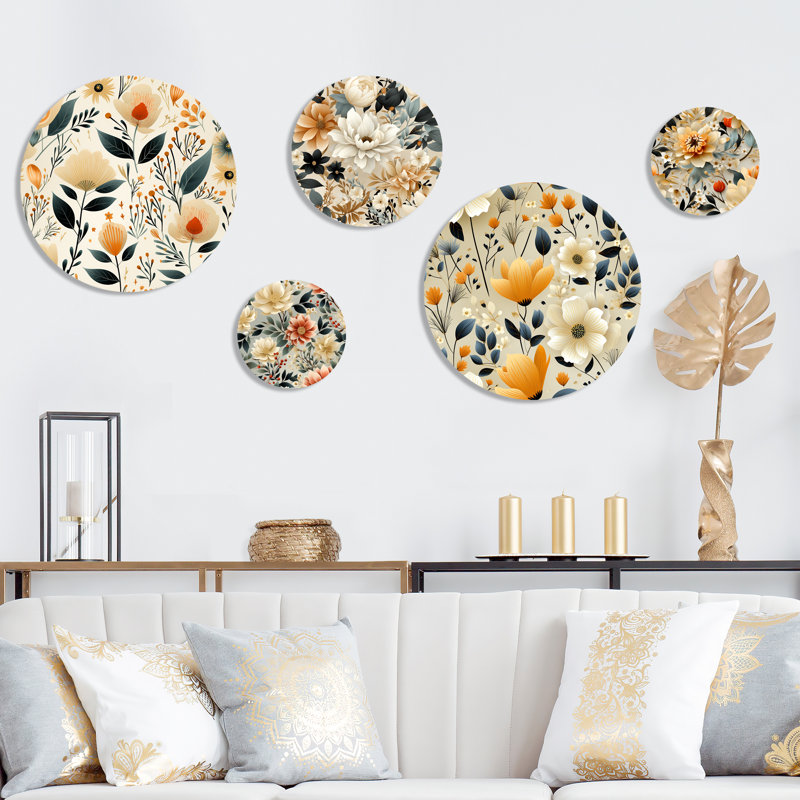 «Maelle Blossoms In Paradise», ensemble d'art mural floral rond de 5
