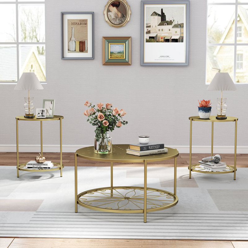 Ensemble de table en métal 3 pièces, tables imperméables pour l'intérieur et l'extérieur , Doré