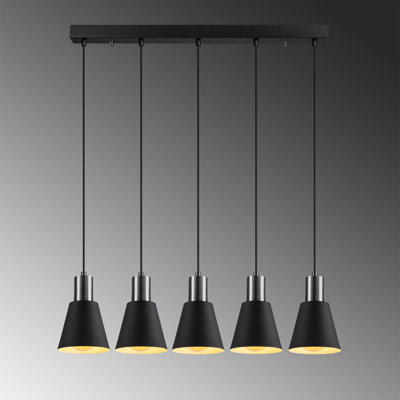 Lustre de style scandinave, noir et nickel, hauteur réglable, 46,5 po x 5,5 po x 1,6 po | Corps en métal, 46,1 pouces de hauteur, 5 x douilles E27 (40 W maximum) | Comprend des instructions d'installation, un éclairage élégant et moderne pour la décoration intérieure
