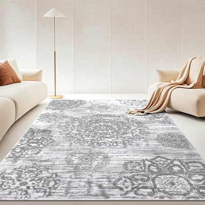 Tapis oriental gris / blanc antidérapant lavable à la machine