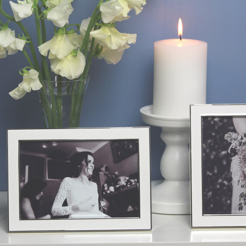 Picture Frame, 4" x 6", White/Silver