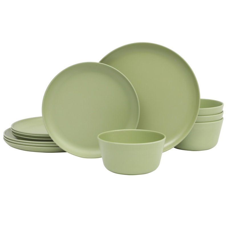 Service de table en mélamine 12 pièces Gibson Home Fairhope, Vert