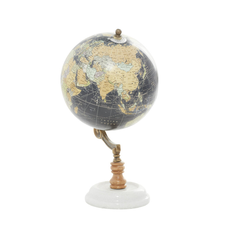 Globe en marbre et bois aigue-marine, Noir, noir, noir, noir