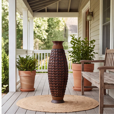 Grand vase de plancher en bambou tissé à la main de 38,97 po avec finition en bois d'acacia, vase décoratif Boho pour herbe de pampa et branches séchées