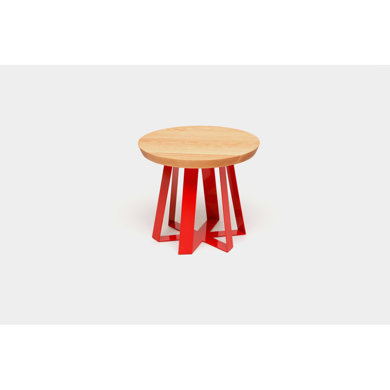 ARS Solid Wood Top End Table, Oak, Red