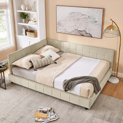 Corner Bed With Grid Design, Modern Space-Saving Daybed