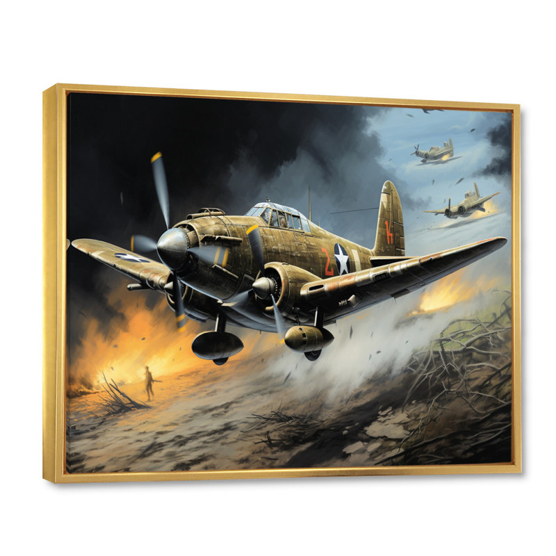 Vieille avion militaire pendant la Seconde Guerre mondiale - Art militaire sur toile, H 12 po x l 20 po x P 1 po
