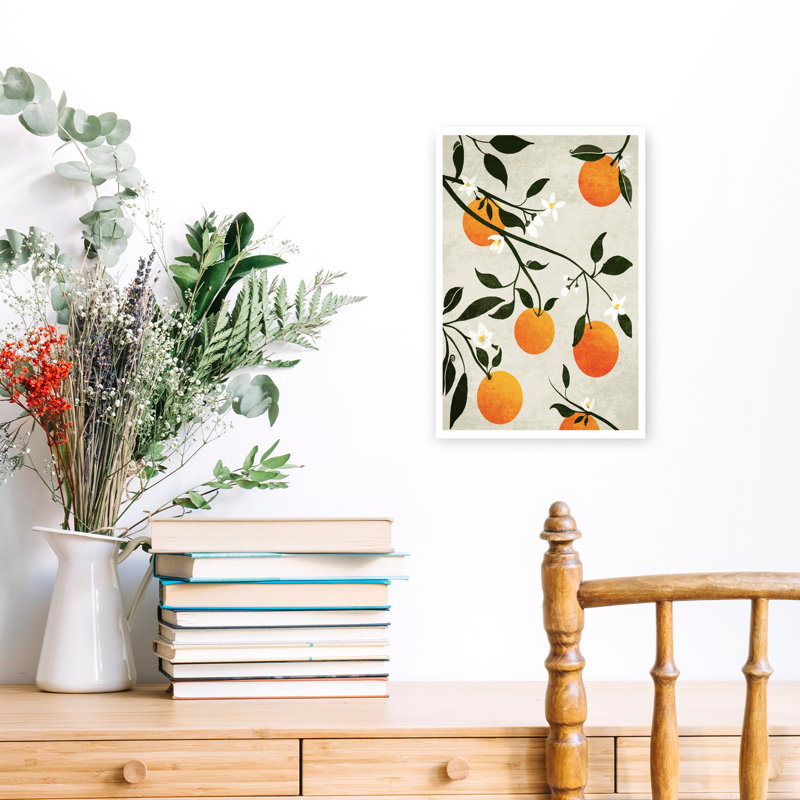 Oranges en fleurs, art classique abstrait coloré orange, H 18 po x l 12 po