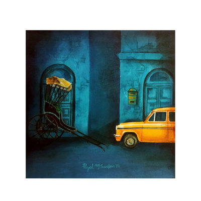 Peinture à l'acrylique sur toile par Payel Mitra - 36 x 48 pouces, impression d'art urbain et urbain vibrant pour le salon