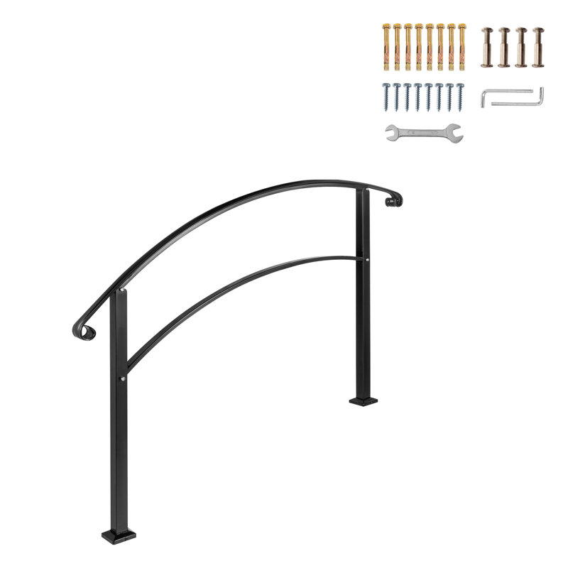VEVOR Handrails for Outdoor Steps Adjustable Wrought Iron Handrails, 38" H x 36" W x 3.9" D, Black