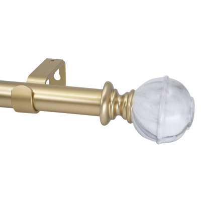 MERIVILLE 1" Diameter Single Window Curtain Rod Set with Palla White Marble Finials, Adjustable 28"–48", Royal Gold Finish