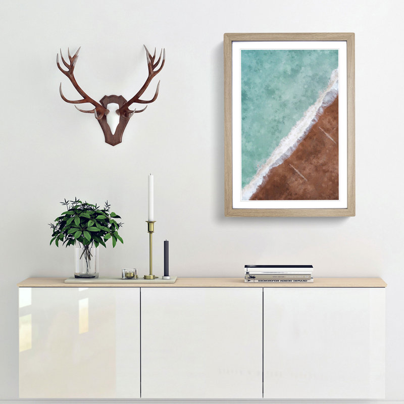 View of Brighton Beach - Picture Frame Painting Print, 87cm H x 62cm W x 2cm D, Oak Framed