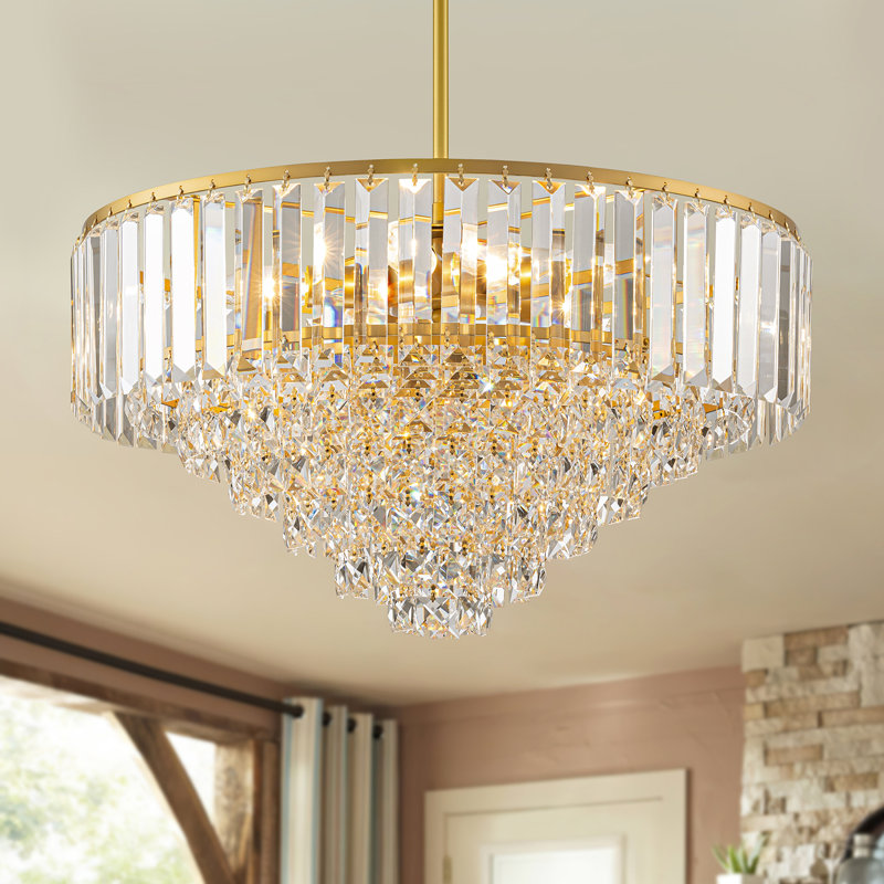 Lustre moderne en cristal à 4 niveaux, 5 lumières, Doré