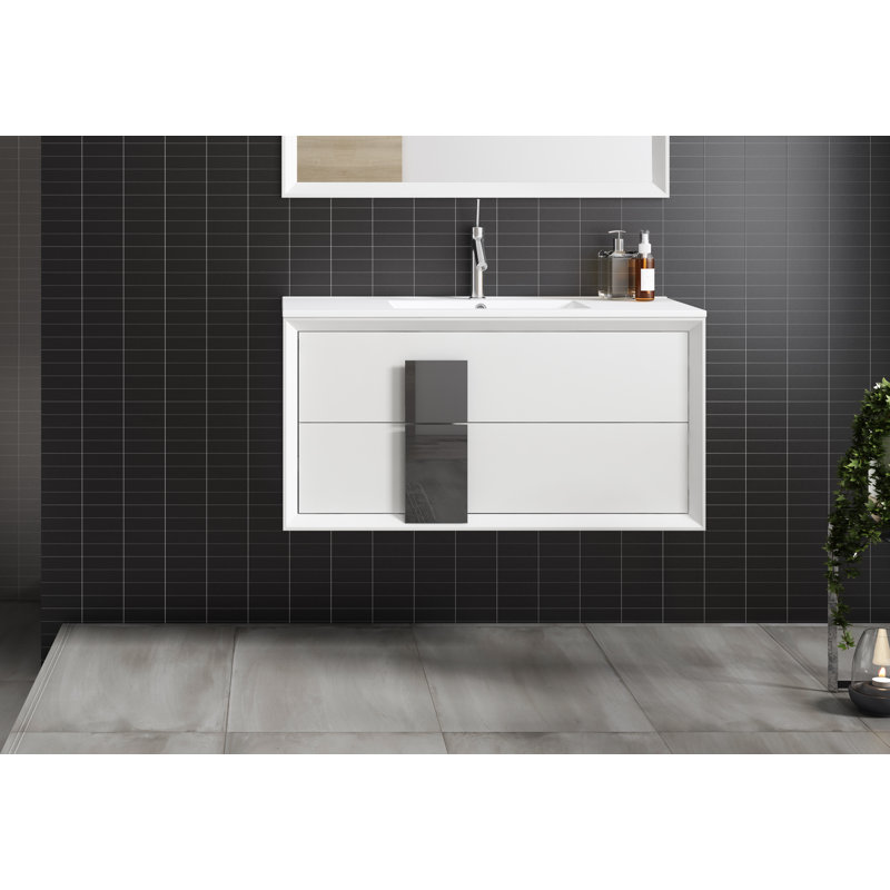 Zak 40'' Single Bathroom Vanity with Ceramic Top, White, Dark Gray