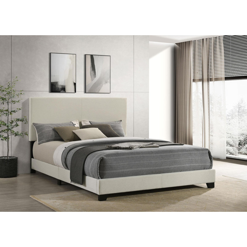 Lit à panneau tapissier en tissu, Crème, Grand