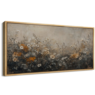 Œuvre de fleurs sauvages brun-gris, art mural de chambre à coucher neutre, impression numérique sur toile giclée sur toile
