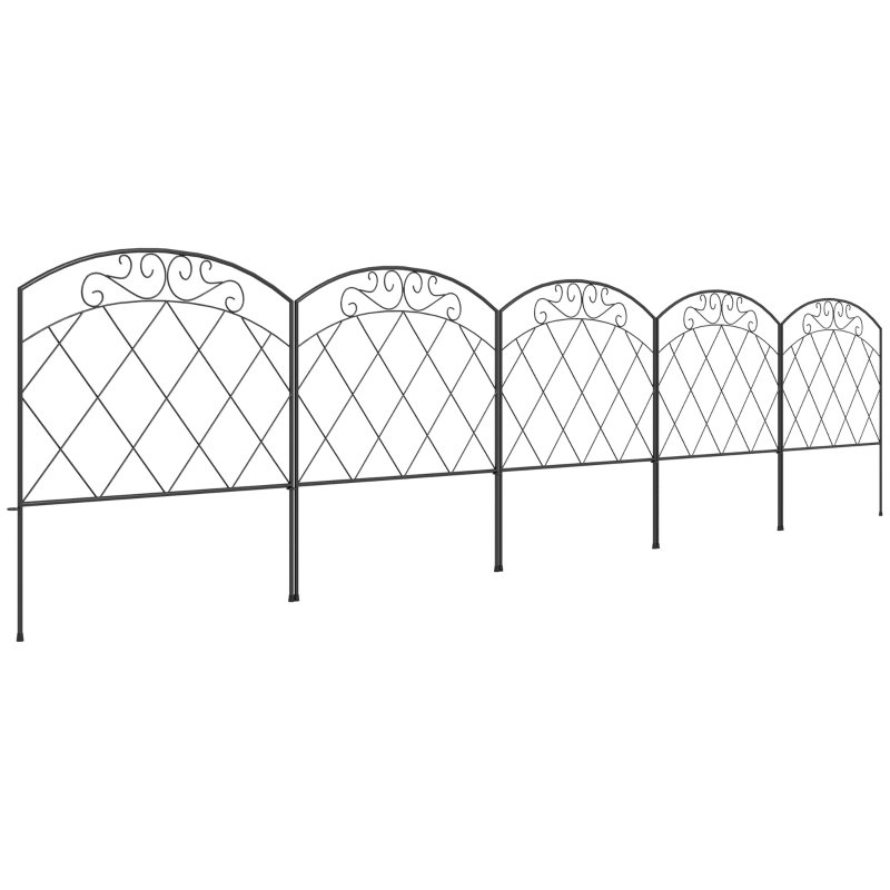 305cm Black Decorative Garden Fence with Circle Top, 80cm High Metal Wire Picket Fence Panels for Lawn Edging, Flower Bed, Stake-In Installation