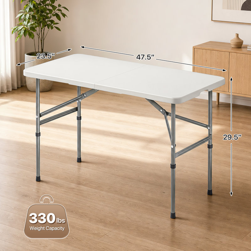 Table pliante en plastique de 4 pi, table d'événement pliable, table de camping en plein air pour l'intérieur avec poignée de transport