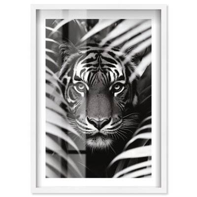 Tiger Jungle ZV Shadowbox Print Animal Art Prints by Notoriart, White Frame, 11 x 16
