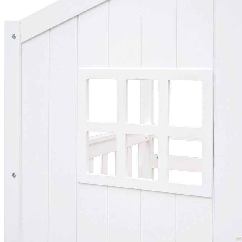Lit superposé simple au dessus d'un lit simple avec échelle, lit en bois