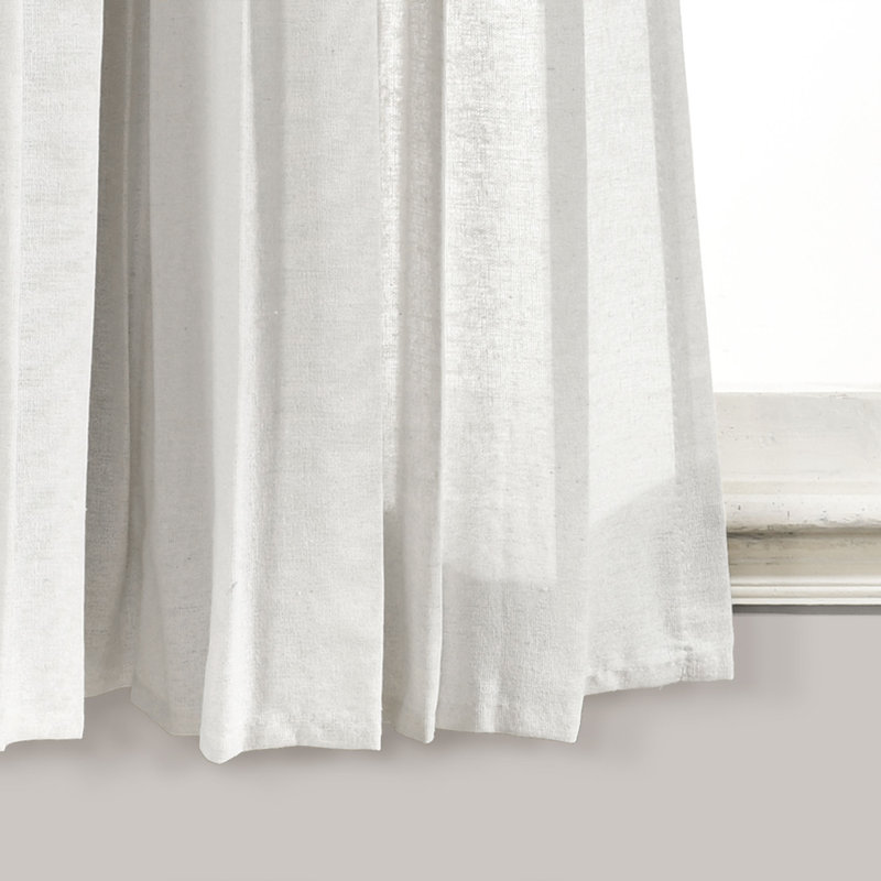 Panneaux de rideaux simples semi-diaphanes en coton mélangé avec passe-tringle, Bleu marine/blanc