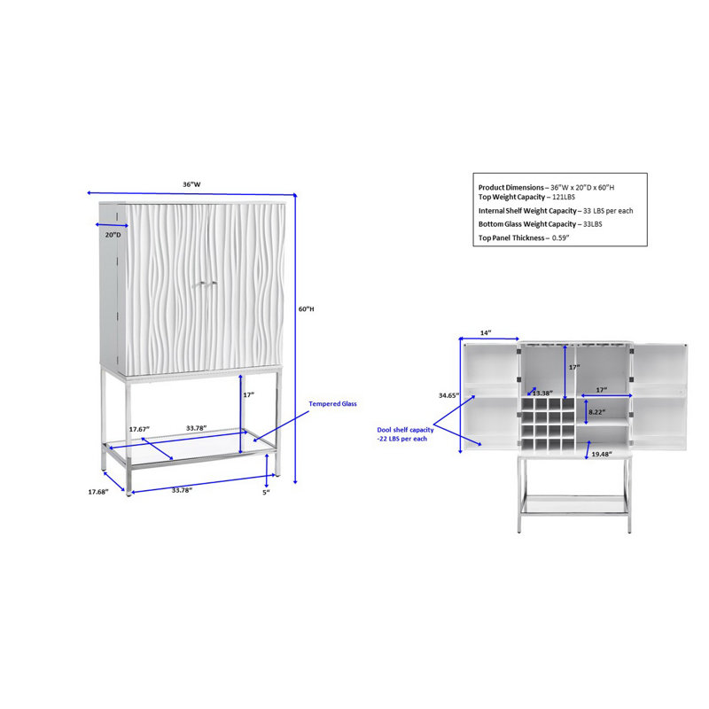 Brewington 36'' Bar Cabinet, Glossy White