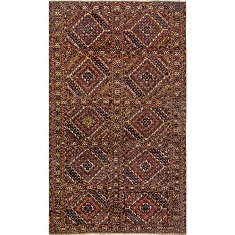 Tapis antique en laine fait à la main en beige, bleu, brun et rouge