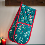 Christmas Holly and Mistletoe Cotton Kitchen Double Oven Glove