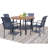 5-Piece Outdoor Dining Set, Round Metal Table With 4 Dark Blue Chairs, Walnut Patio Table With Umbrella Hole For Garden, Yard, Patio-1143367956