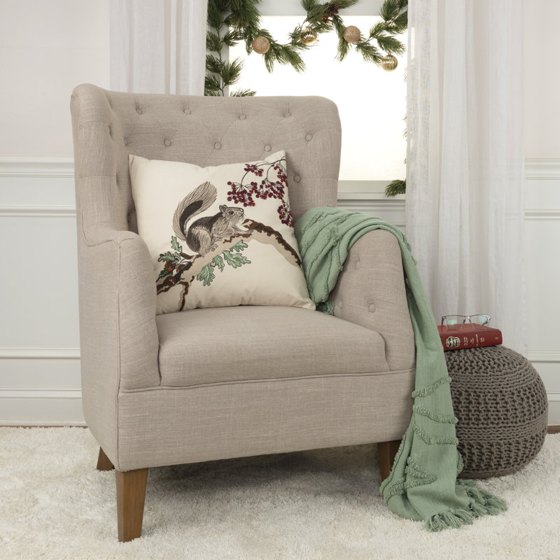 Ivory and Multicolor Embroidered Cotton Woodland Animal Throw Pillow