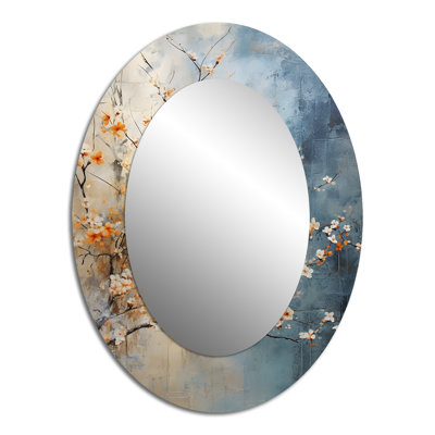 Orange Teal Maple Tree Glowing Embers III - Orange Oval Wall Mirror Decor