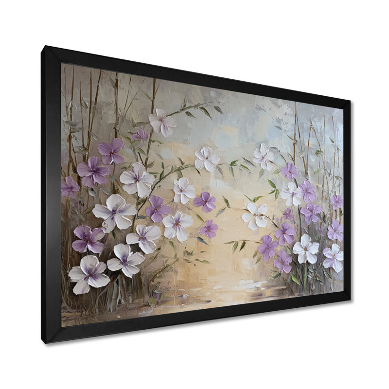 Minimalist Lavender Horizon - Lavande, art mural, H 12 po x l 20 po, Avec cadre, Noir