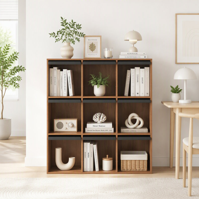 3x3 Cubby Cube Storage Bookcase with Flip Doors, Nine Compartment Cube Organizer Cabinet