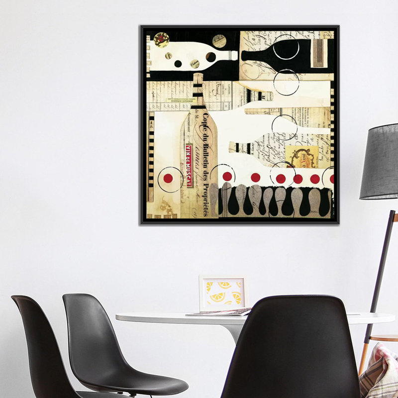 «Deco Vino I», impression sur toile, H 26 po x l 26 po x P 1,5 po, Toile avec cadre noir, Pas de tapis