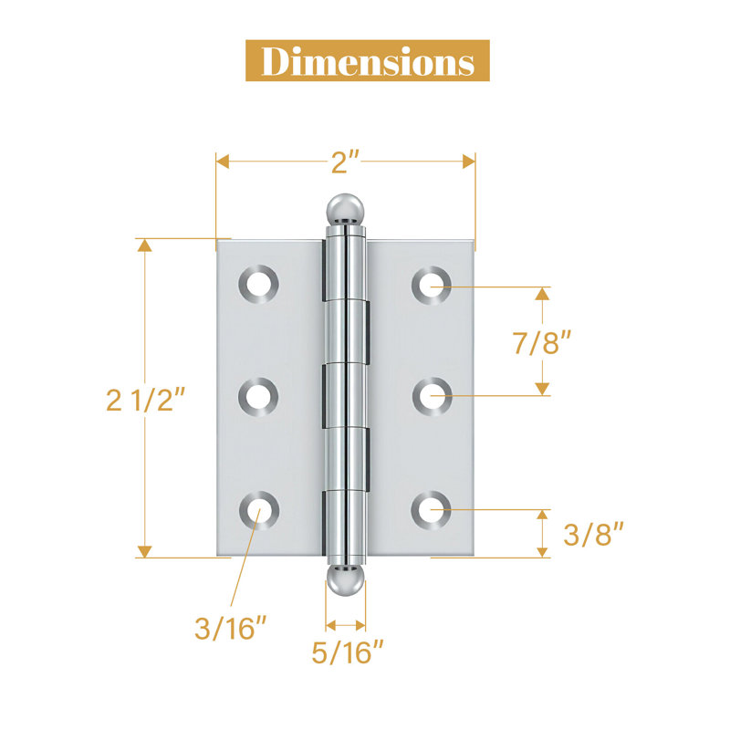 2.5'' x 2'' Butt Bearing Hinge, Polished Chrome