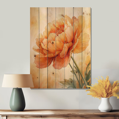 Sun-Kissed Peony Elegance I - Peonies Wood Wall Decor - On Natural Pine Wood