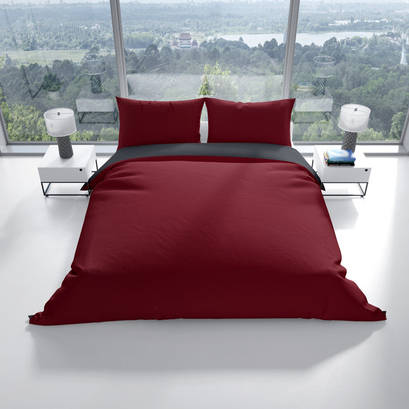 Reana Bedding, 200 x 200 cm - 2 Pillowcase (80 x 80 cm), Burgundy