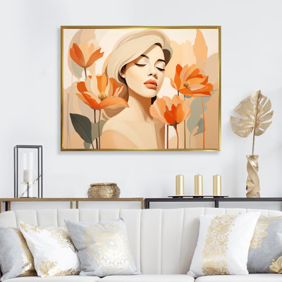 «Midcentury Colors Floral Woman Portrait IV», art mural mode