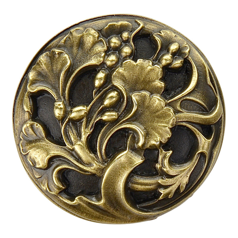Florid Leaves Circle Knob, Antique Brass